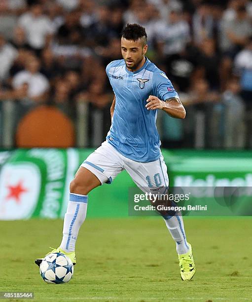 Felipe Anderson of SS Lazio in action during the UEFA Champions League qualifying round play off first leg match between SS Lazio and Bayer...