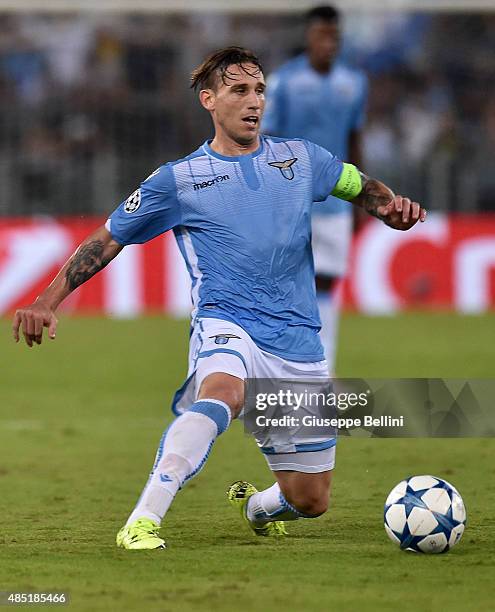 Lucas Biglia of SS Lazio in action during the UEFA Champions League qualifying round play off first leg match between SS Lazio and Bayer Leverkusen...