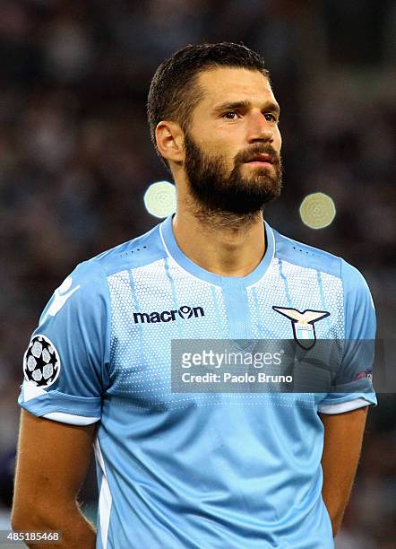 Antonio Candreva of SS Lazio looks on during the UEFA Champions League qualifying round play off first leg match between SS Lazio and Bayer...