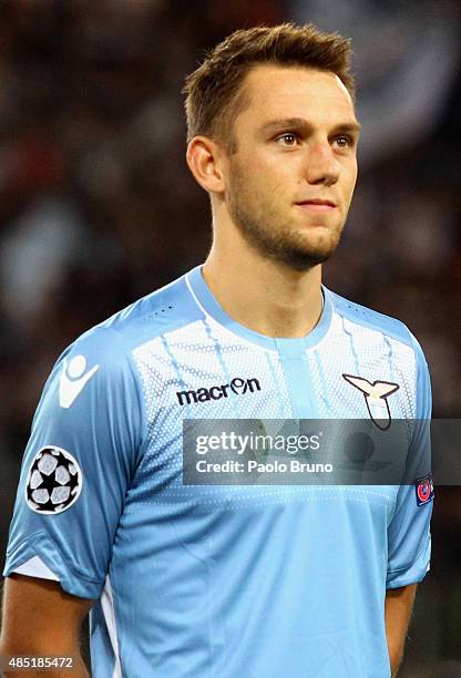 Stefan De Vrij of SS Lazio looks on during the UEFA Champions League qualifying round play off first leg match between SS Lazio and Bayer Leverkusen...