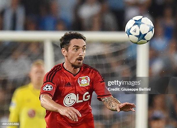 Roberto Hilbert of Bayer Leverkusen in action during the UEFA Champions League qualifying round play off first leg match between SS Lazio and Bayer...