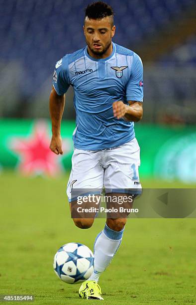 Felipe Anderson of SS Lazio in action during the UEFA Champions League qualifying round play off first leg match between SS Lazio and Bayer...