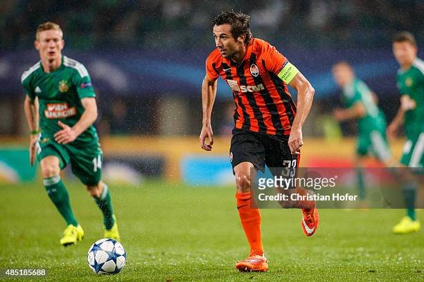 Darijo Srna of Donetsk controls the ball during the UEFA Champions League: Qualifying Round Play Off First Leg match between SK Rapid Vienna and FC...