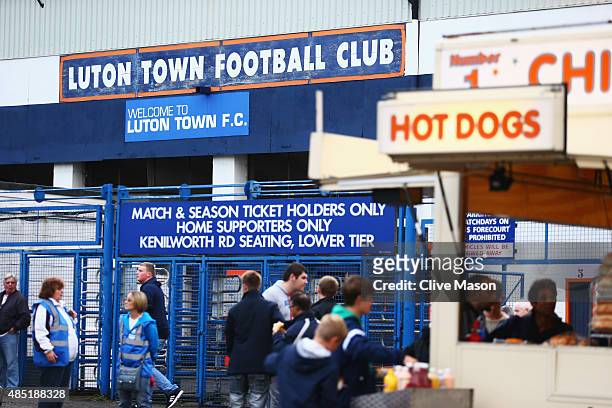 Fans gather outside the ground prior to the Capital One Cup second round match between Luton Town and Stoke City at Kenilworth Road on August 25,...