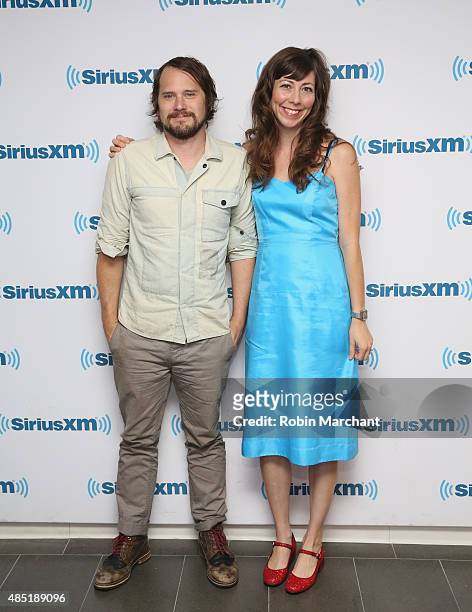 Brian Aubert and Nikki Monninger of Silversun Pickups visit at SiriusXM Studios on August 25, 2015 in New York City.