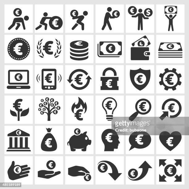 euro finance & money black and white vector icon set - euro currency stock illustrations