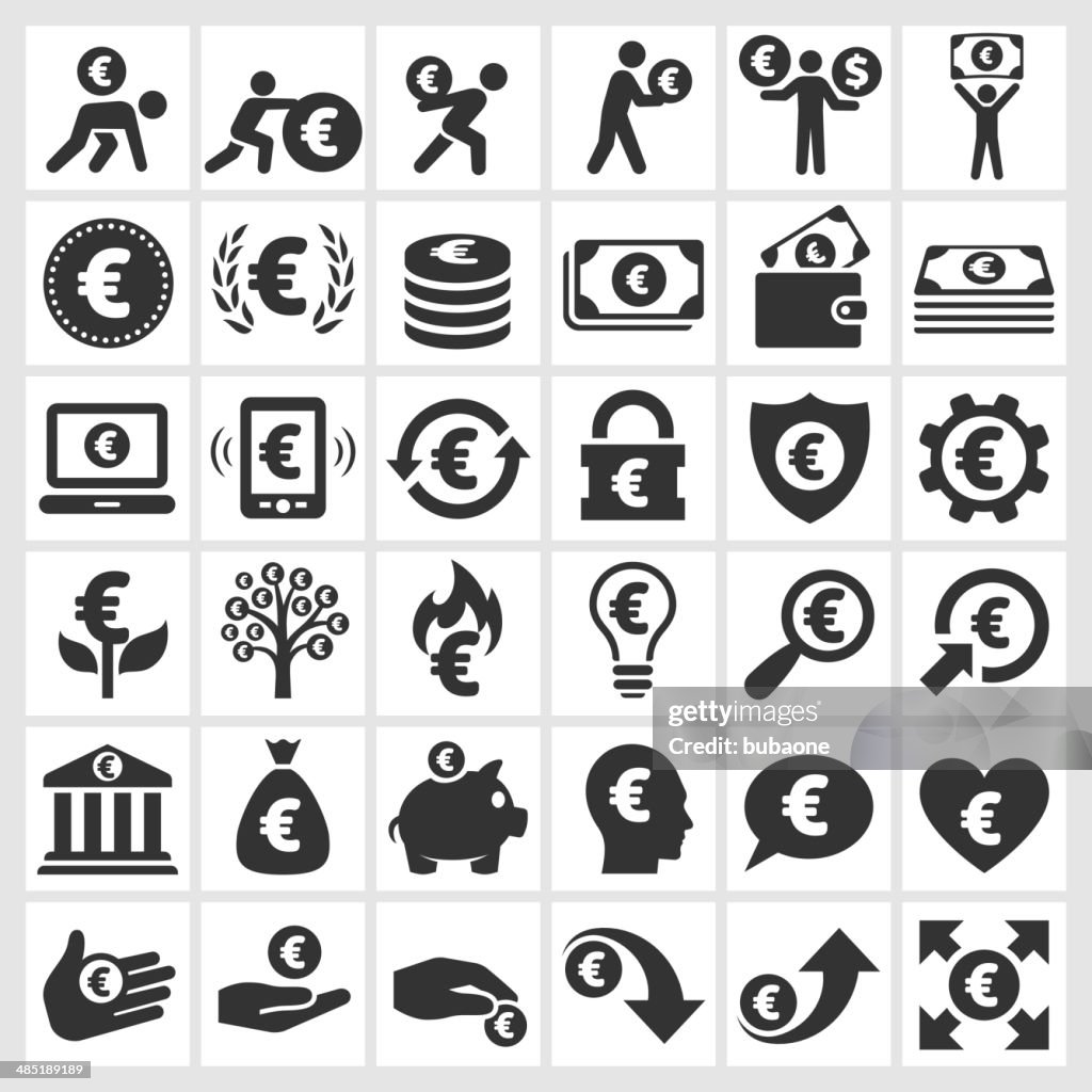Euro Finance & Money black and white vector icon set