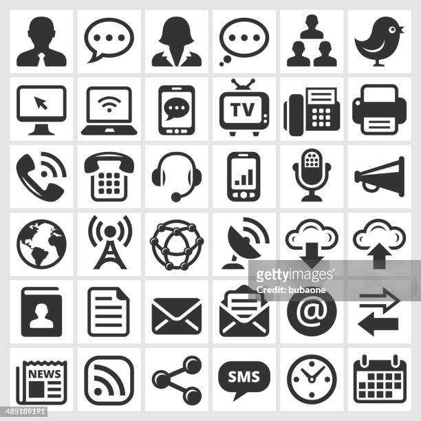 illustrations, cliparts, dessins animés et icônes de les technologies et internet noir & blanc vecteur ensemble d'icônes - instant messaging
