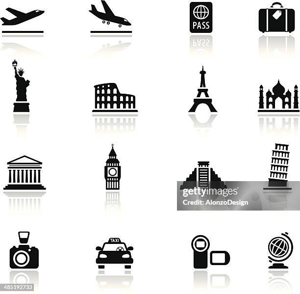 travel destinations icon set - parthenon athens stock illustrations