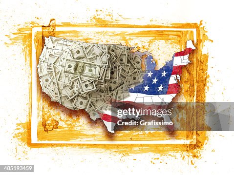 United States Map With Dollar Bills And Flag High-Res Vector Graphic ...