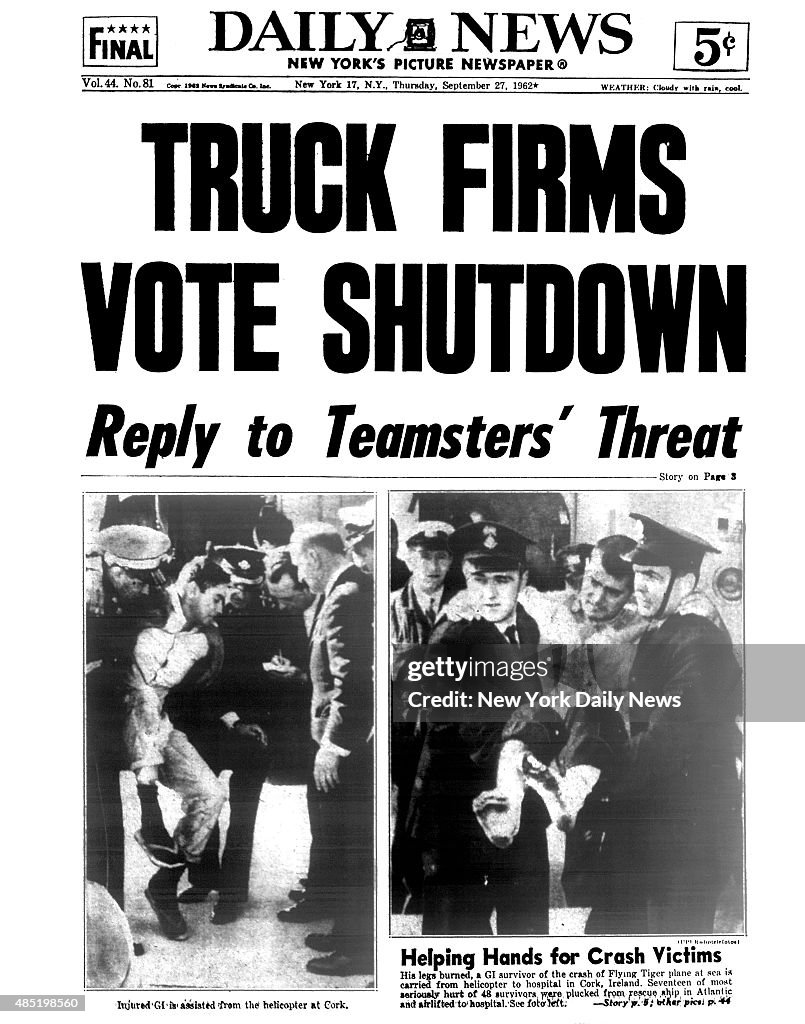 Daily News front page TRUCK FIRMS VOT SHUTDOWN - Reply to Teamsters' Threa