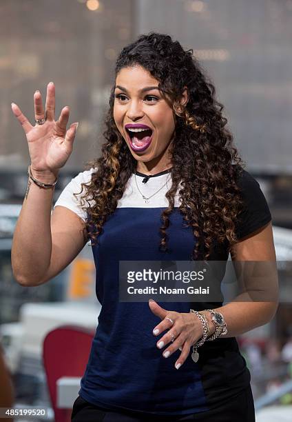 Singer Jordin Sparks visits 'Extra' at their New York studios at H&M in Times Square on August 25, 2015 in New York City.