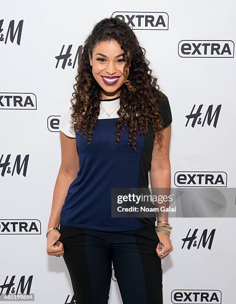 Singer Jordin Sparks visits 'Extra' at their New York studios at H&M in Times Square on August 25, 2015 in New York City.