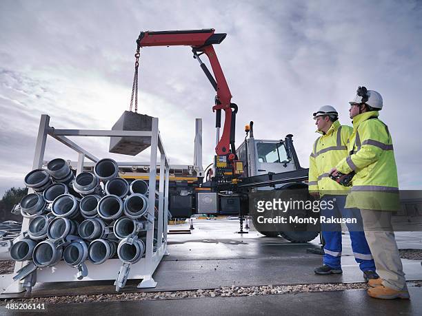 emergency response workers training with truck crane - heysham stock pictures, royalty-free photos & images