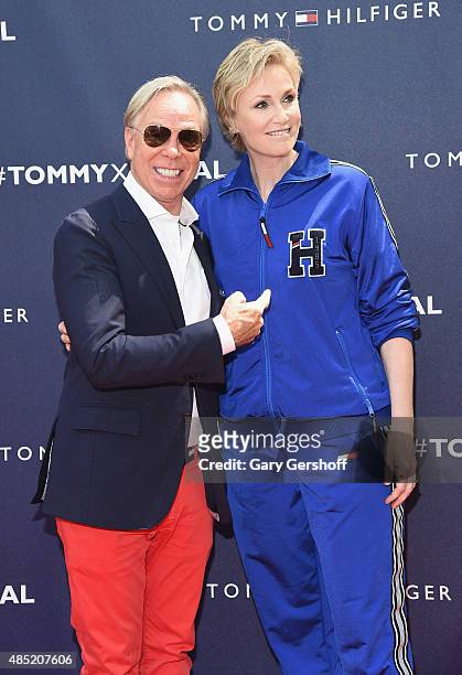 Tommy Hilfiger and Jane Lynch attend the Tommy Hilfiger And Rafael Nadal Launch Global Brand Ambassadorship at Bryant Park on August 25, 2015 in New...