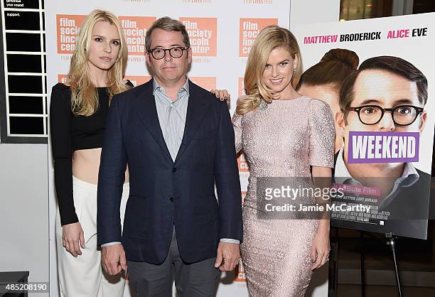 Gia Crovatin, Matthew Broderick and Alice Eve attend the 2015 Film Society Of Lincoln Center Summer Talks With "Dirty Weekend" at Elinor Bunin Munroe...