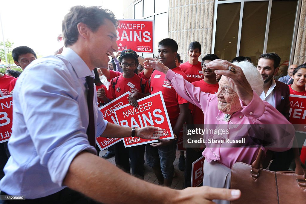 Federal Liberal Leader Justin Trudeau campaigns during the Canadian Federal Election