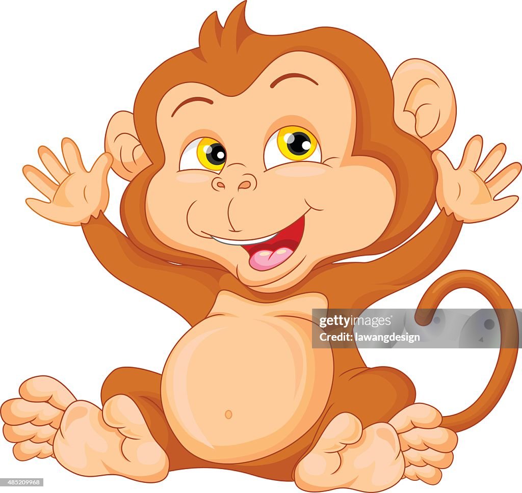 Cute Baby Monkey Cartoon Waving High-Res Vector Graphic - Getty Images