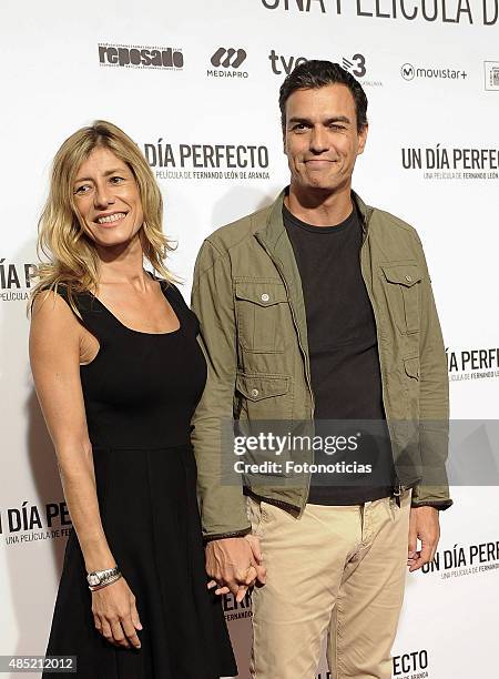 Begona Fernandez and Pedro Sanchez attend the 'A Perfect Day' Premiere at Palafox Cinema on August 25, 2015 in Madrid, Spain.