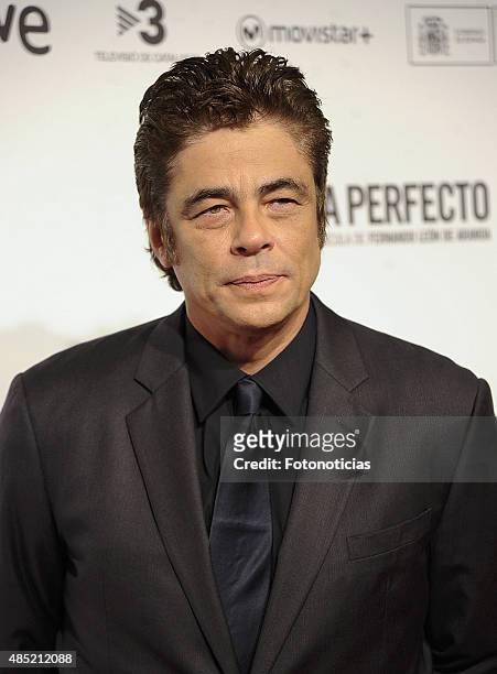 Benicio del Toro attends the 'A Perfect Day' Premiere at Palafox Cinema on August 25, 2015 in Madrid, Spain.