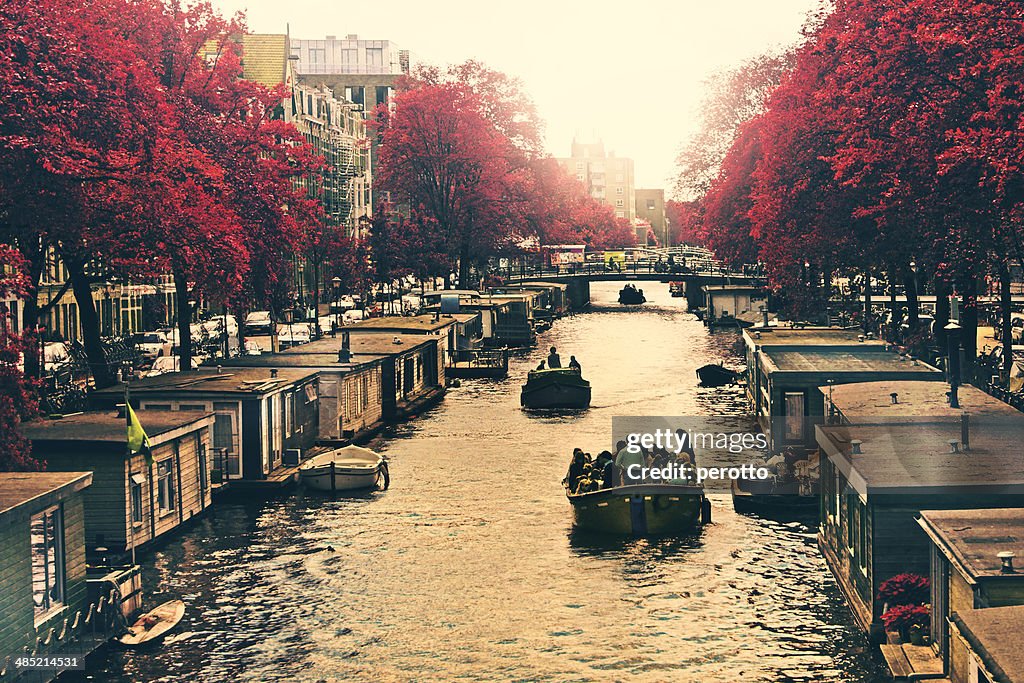 Holland, Amsterdam, Houseboats on canal