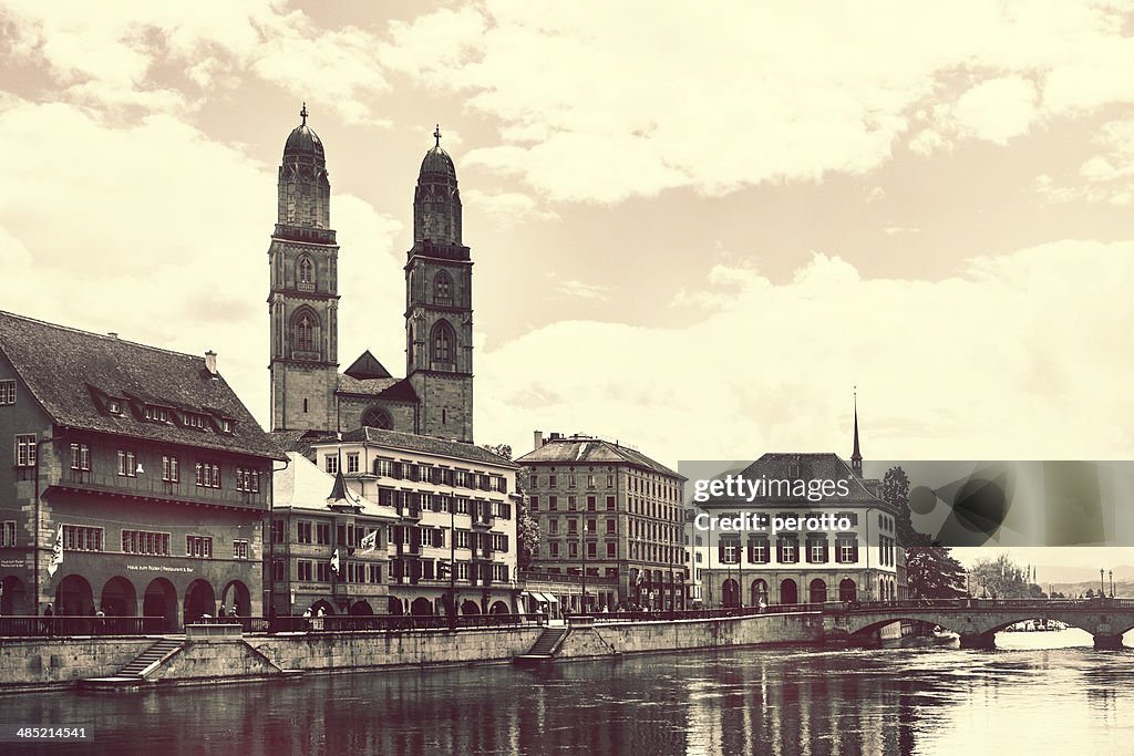 Switzerland, Zurich, View at Limmat river and towers