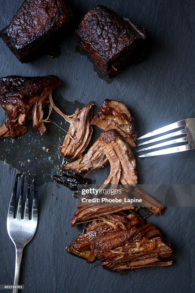 Slow cooked beef brisket in cider and spices