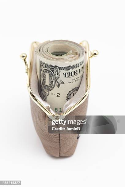 roll of us dollar bills in a purse - b roll stock pictures, royalty-free photos & images