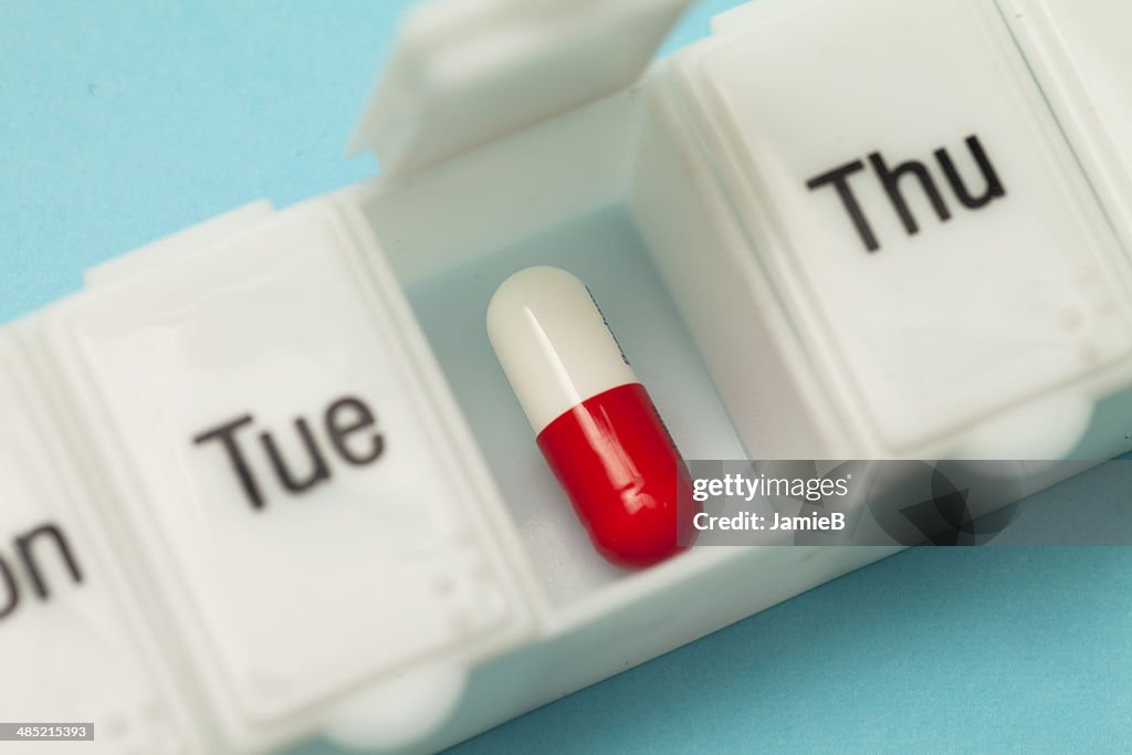 Close up of weekly pill box