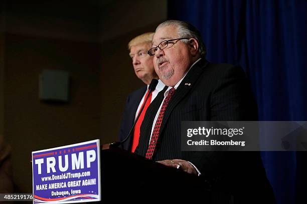 Sam Clovis, newly appointed national co-chairman of the Trump campaign, speaks during a news conference with Donald Trump, president and chief...