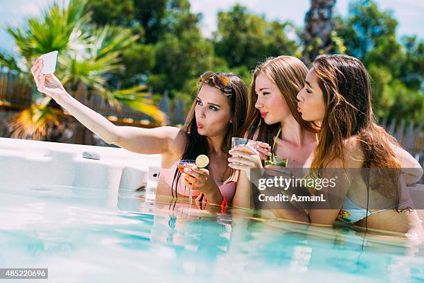 selfie in a hot tub - hot tub party stock pictures, royalty-free photos & images
