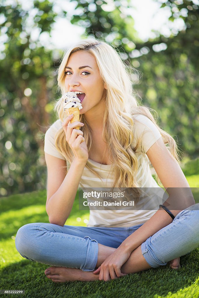 Portrait of teenage girl (16-17) eating ice cream