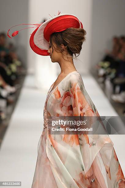 Model showcases designs by Robyn Cliffe Couturiere during the New Zealand Weddings Magazine Collection show at New Zealand Fashion Week 2015 on...