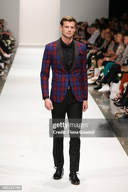 Model showcases designs by Barkers during the New Zealand Weddings Magazine Collection show at New Zealand Fashion Week 2015 on August 26, 2015 in...