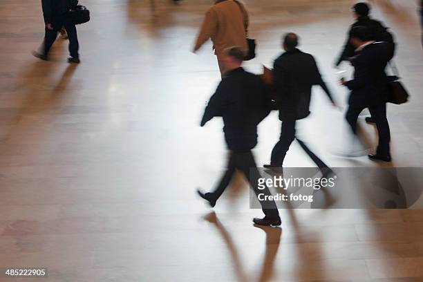 usa, new york state, new york city, high angle view of people walking at grand central station - grand central station manhattan stock pictures, royalty-free photos & images