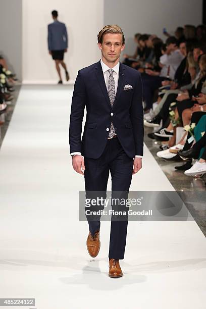 Model showcases designs by Barkers during the New Zealand Weddings Magazine Collection show at New Zealand Fashion Week 2015 on August 26, 2015 in...