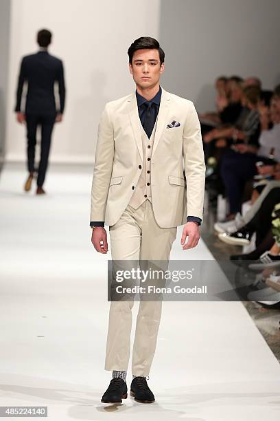 Model showcases designs by Barkers during the New Zealand Weddings Magazine Collection show at New Zealand Fashion Week 2015 on August 26, 2015 in...