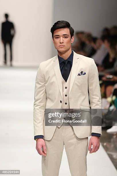 Model showcases designs by Barkers during the New Zealand Weddings Magazine Collection show at New Zealand Fashion Week 2015 on August 26, 2015 in...