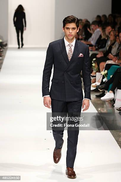 Model showcases designs by Barkers during the New Zealand Weddings Magazine Collection show at New Zealand Fashion Week 2015 on August 26, 2015 in...