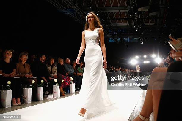 Model showcases designs by Hera Couture during the New Zealand Weddings Magazine Collection show at New Zealand Fashion Week 2015 on August 26, 2015...