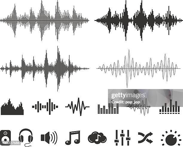 stockillustraties, clipart, cartoons en iconen met sound waves and icons - vector set - microphone white background