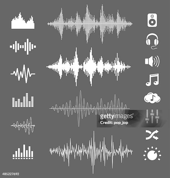 sound waves and icons - vector set - inverted stock illustrations