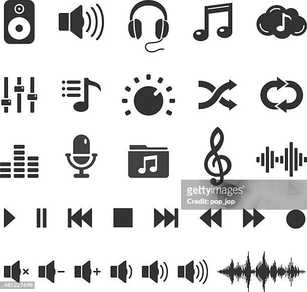 audio sound music icons and player buttons - vector set - sound icon stock illustrations