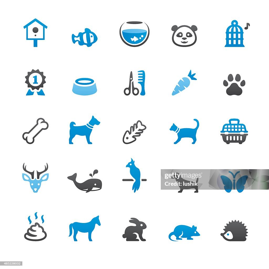 Pets and Animals related vector icons
