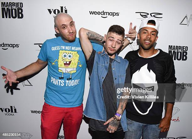 Minor, Liam Horne and Michael Benz attend Weedmaps Presents A Special Performance By Chanel West Coast at The Roosevelt Hotel on August 25, 2015 in...