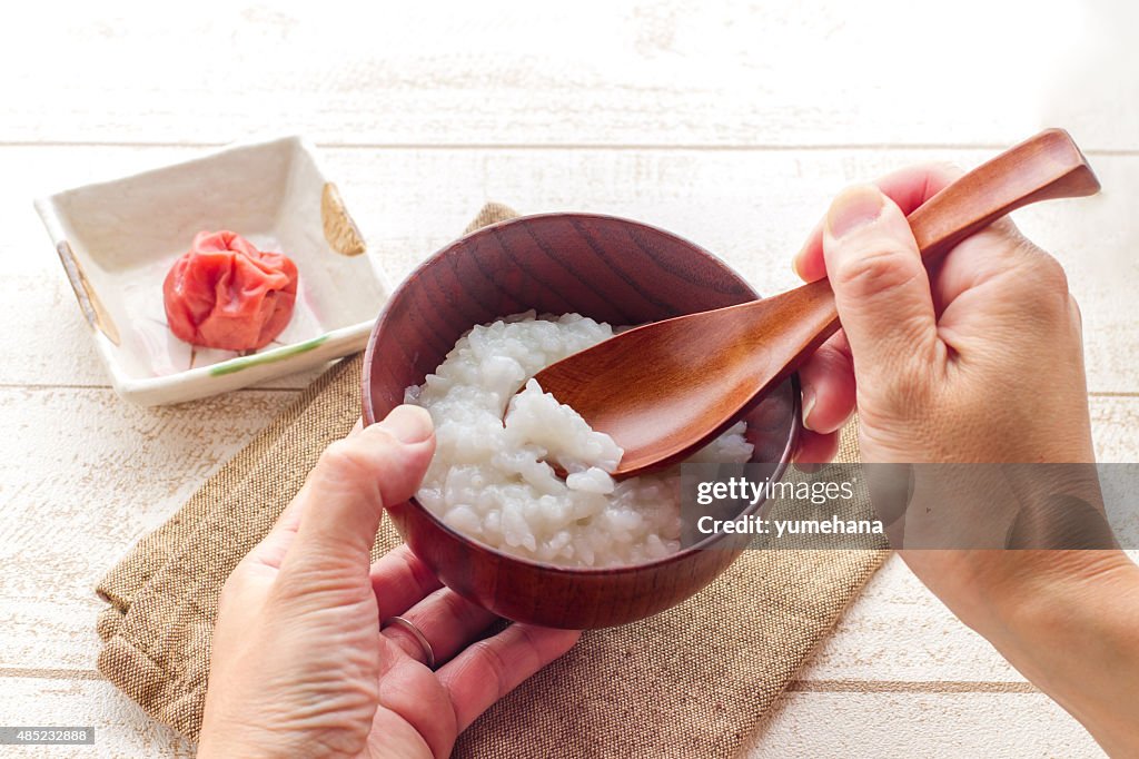 Japanese food, pickled Plum Umeboshi and congee