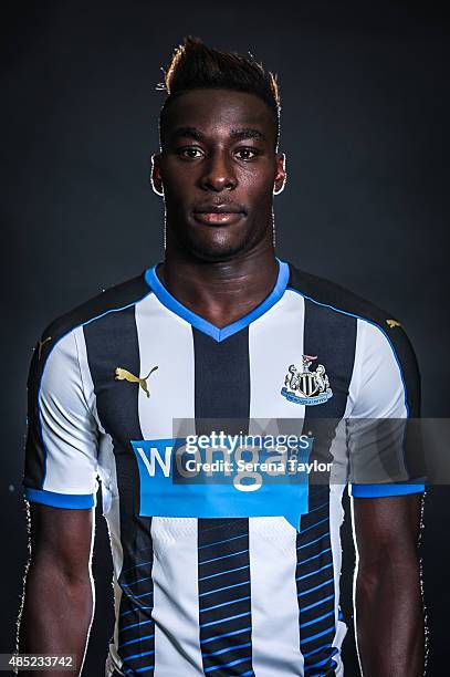 Massadio Haidara poses for his head shot during a Newcastle United Photocall at The Newcastle United Training Centre on July 28 in Newcastle upon...