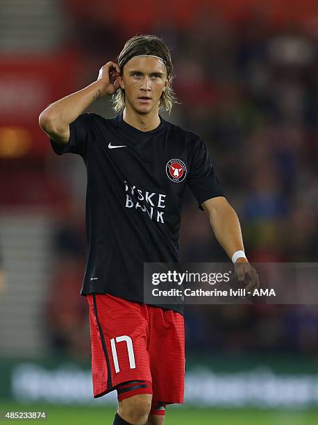 Kristoffer Olsson of FC Midtjylland during the UEFA Europa League Play Off Round 1st Leg match between Southampton and FC Midtjylland at St Mary's...