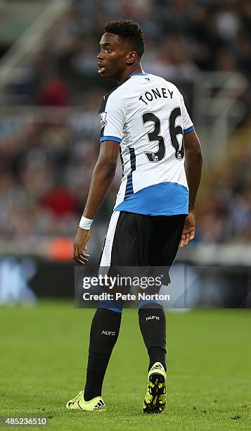 Ivan Toney of Newcastle United in action during the Capital One Cup Second Round between Newcastle United and Northampton Town at St James' Park on...