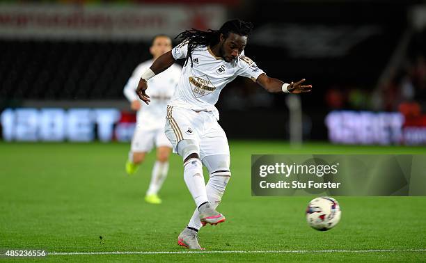 Swansea player Marvin Emnes in action during the Capital One Cup Second Round match between Swansea City and York City at Liberty Stadium on August...